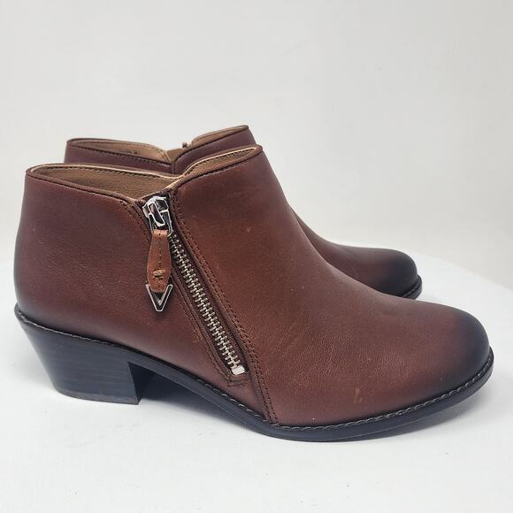 Vionic Jolene Bootie Women 6.5 Brown Leather Burnished Toe Side Zip Boots VS350 - Picture 2 of 11